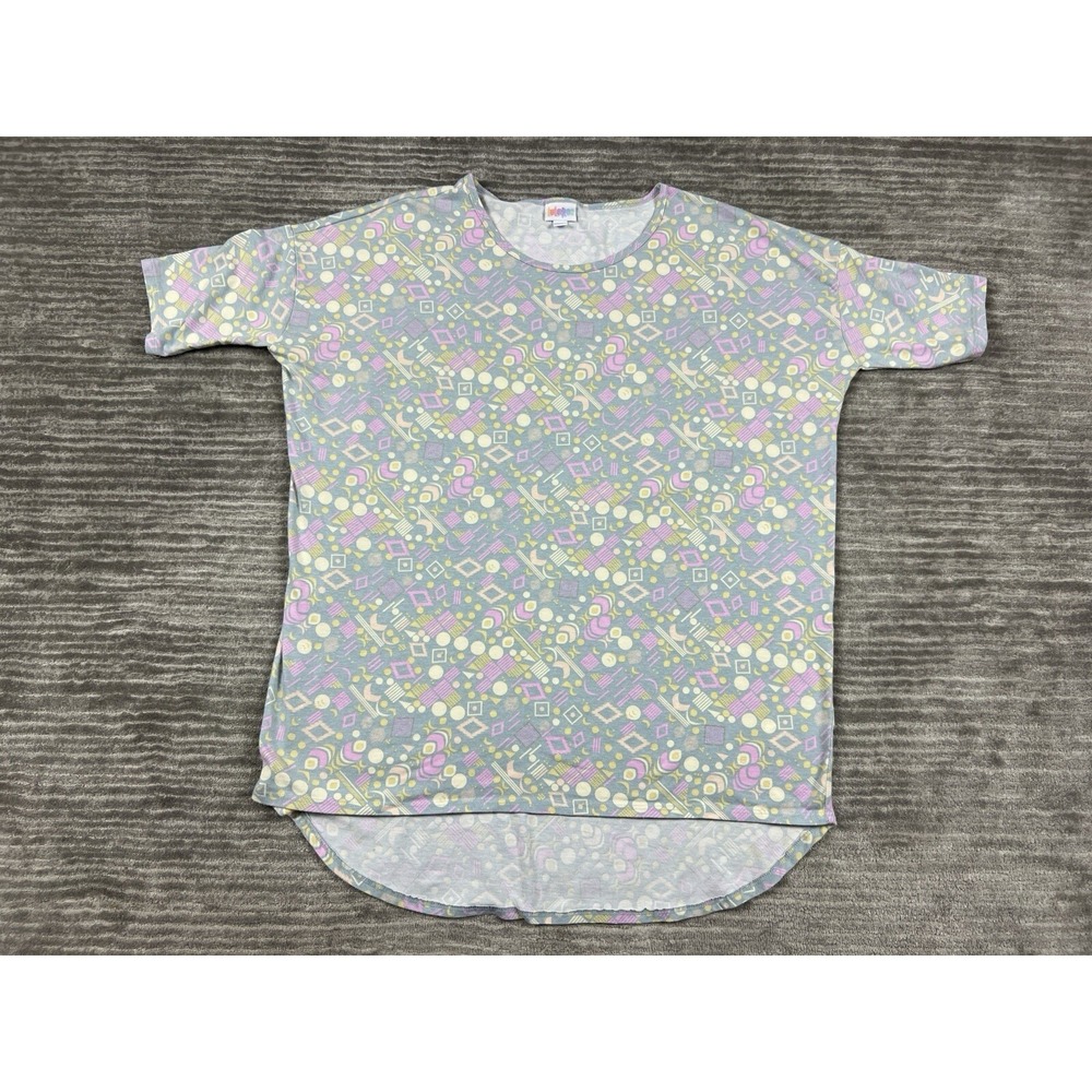 LulaRoe Top Womens‎ Large Multicolor Patterned Curved Hem Tunic Shortsleeve